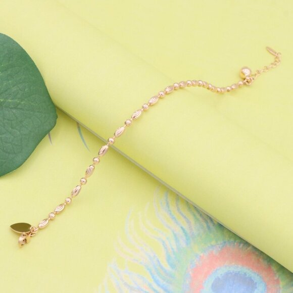 "Elegant Rose Gold Textured Oval Bead Bracelet with Chain Extender, XPBL1140 - Picture 4 of 13